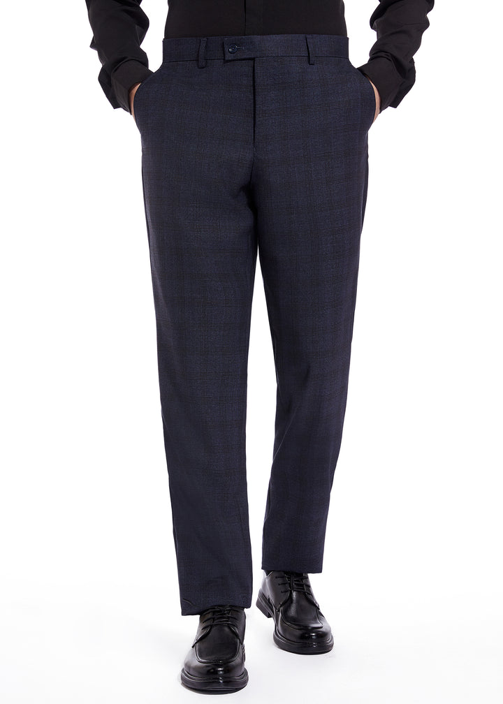 Hechter Paris Solid Navy Textured Plaid Modern Fit Wool Suit