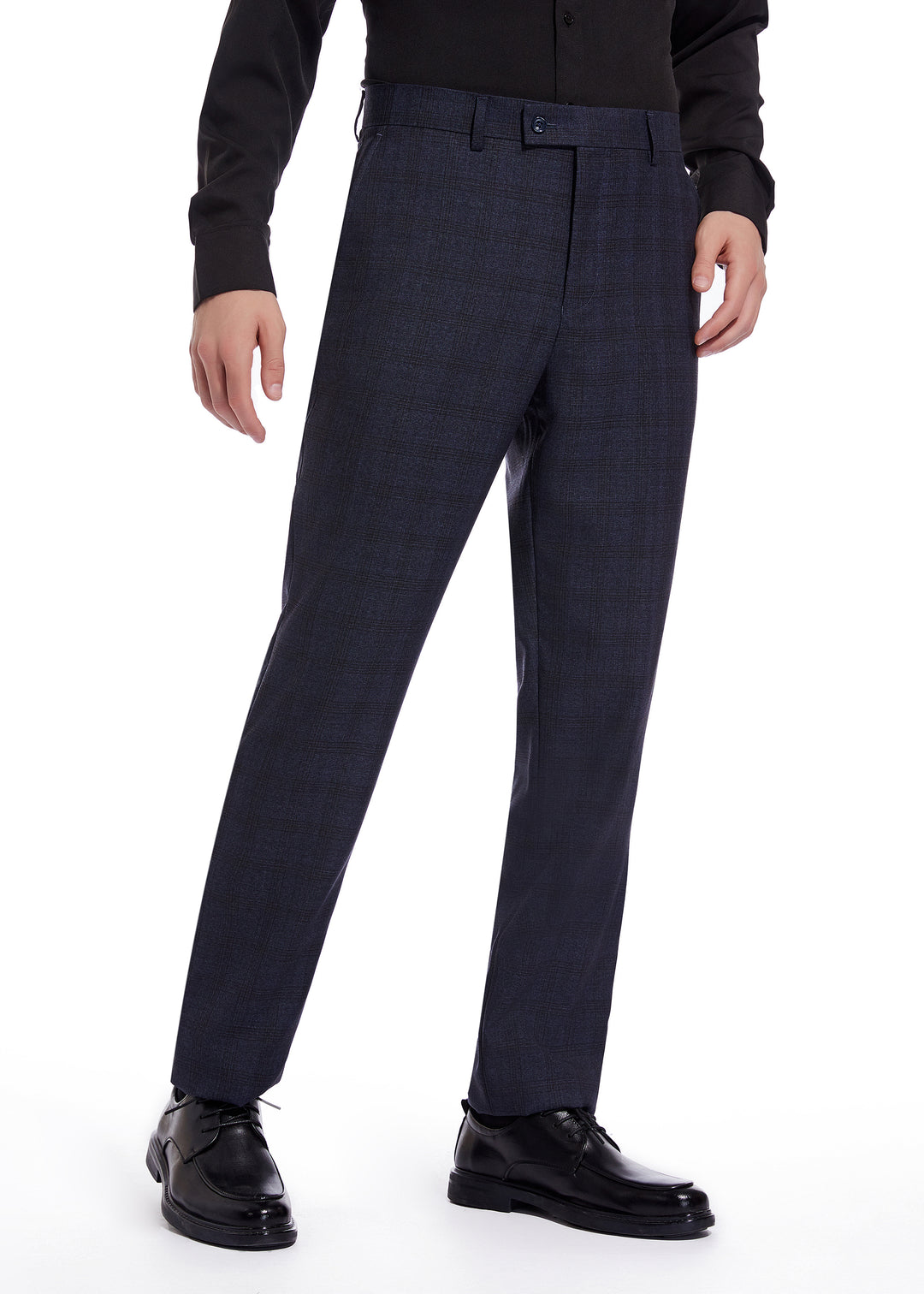 Hechter Paris Solid Navy Textured Plaid Modern Fit Wool Suit