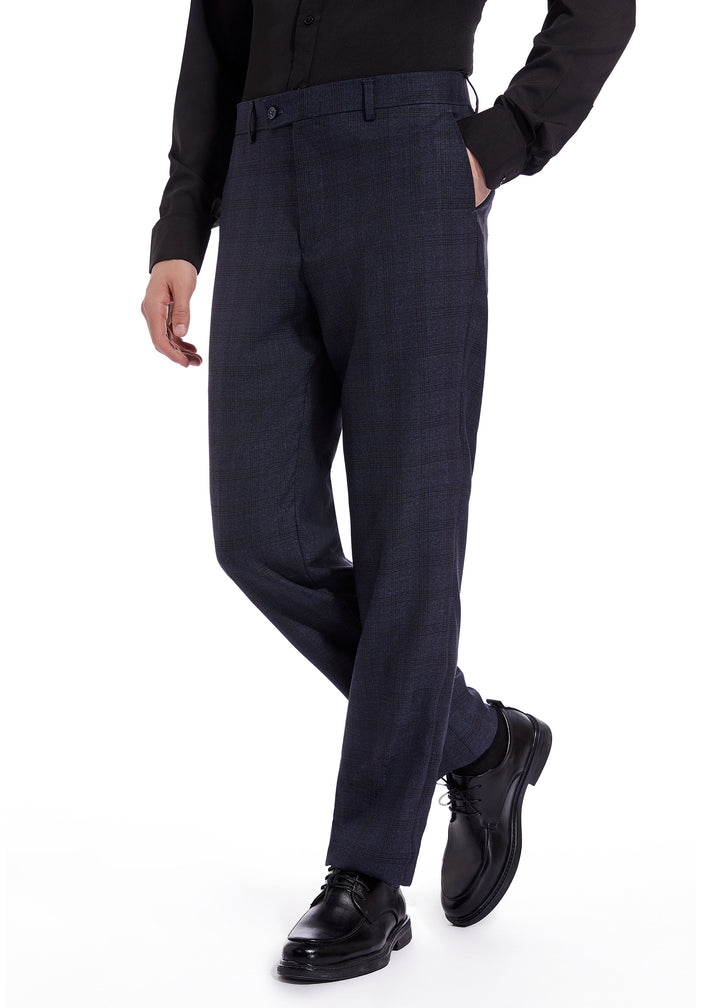 Hechter Paris Solid Navy Textured Plaid Modern Fit Wool Suit