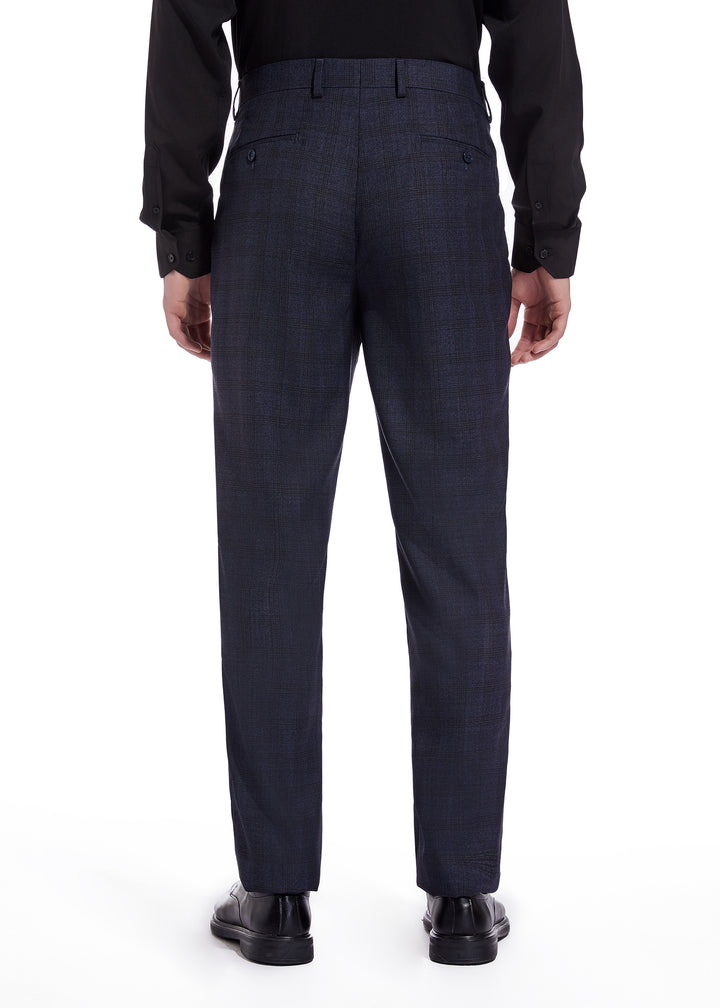 Hechter Paris Solid Navy Textured Plaid Modern Fit Wool Suit