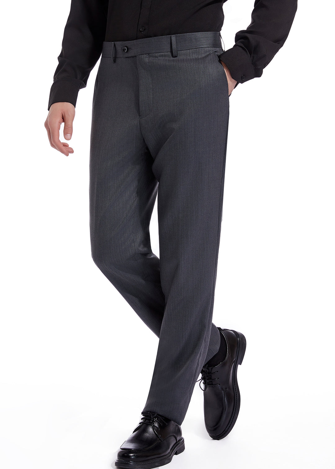 Hechter Paris Solid Charcoal Texture Modern Fit Wool Suit