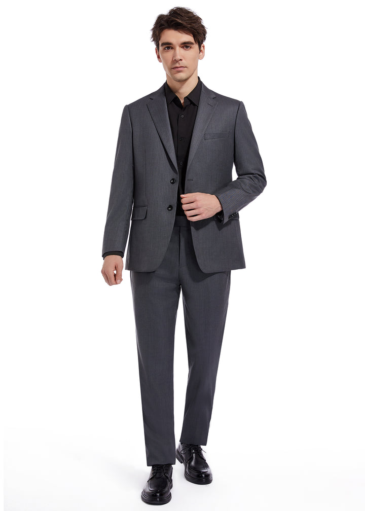 Hechter Paris Solid Charcoal Texture Modern Fit Wool Suit