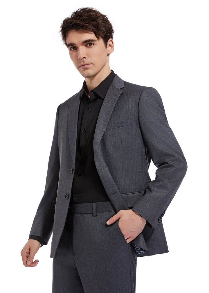 Hechter Paris Solid Charcoal Texture Modern Fit Wool Suit