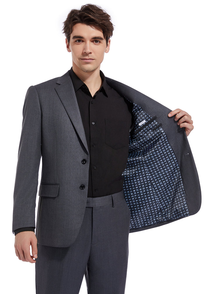 Hechter Paris Solid Charcoal Texture Modern Fit Wool Suit