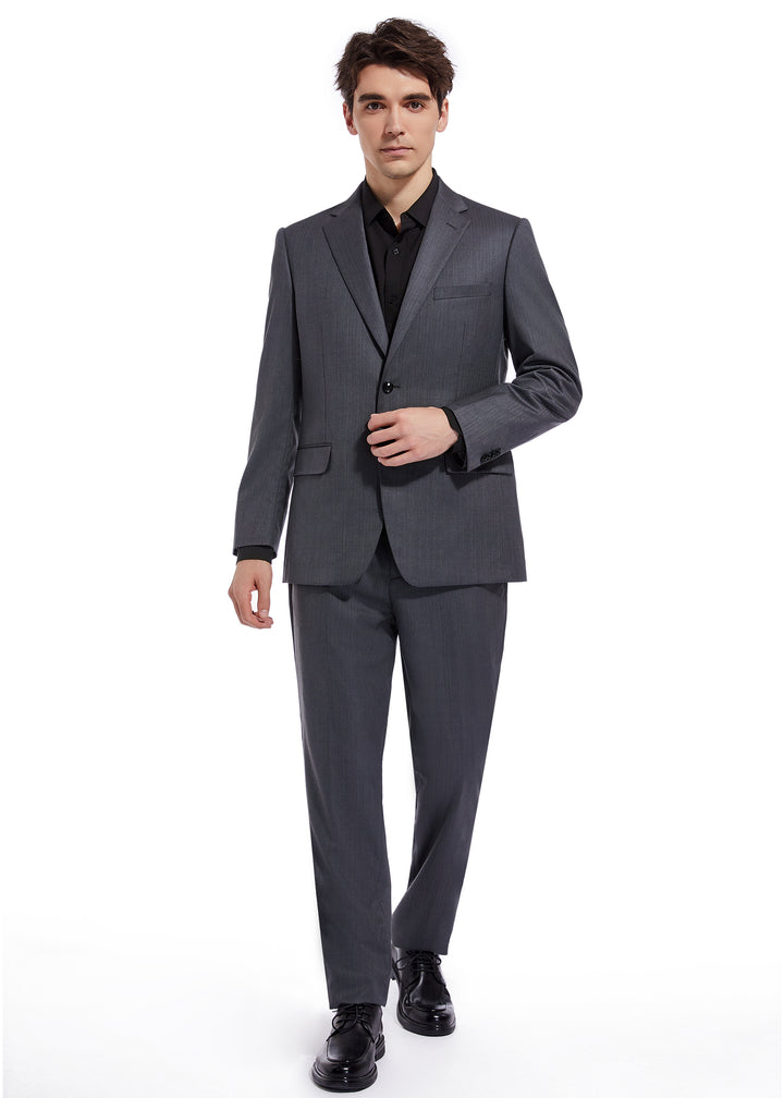 Hechter Paris Solid Charcoal Texture Modern Fit Wool Suit