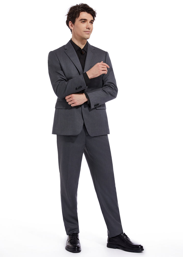 Hechter Paris Solid Charcoal Texture Modern Fit Wool Suit