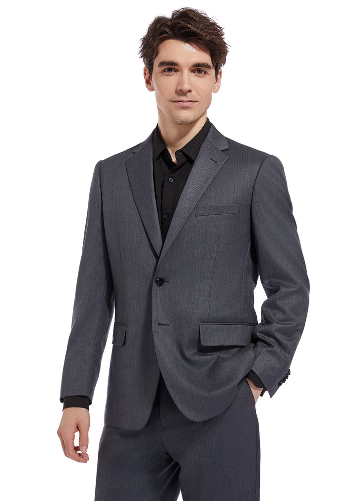 Hechter Paris Solid Charcoal Texture Modern Fit Wool Suit