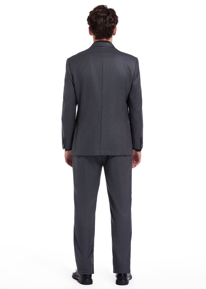 Hechter Paris Solid Charcoal Texture Modern Fit Wool Suit