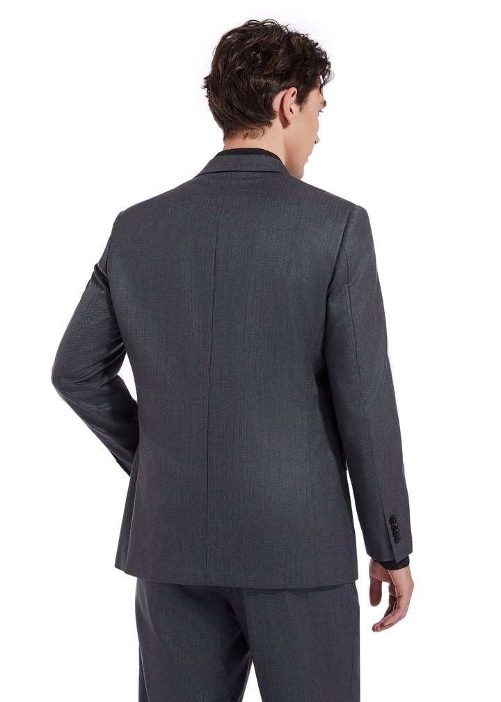 Hechter Paris Solid Charcoal Texture Modern Fit Wool Suit