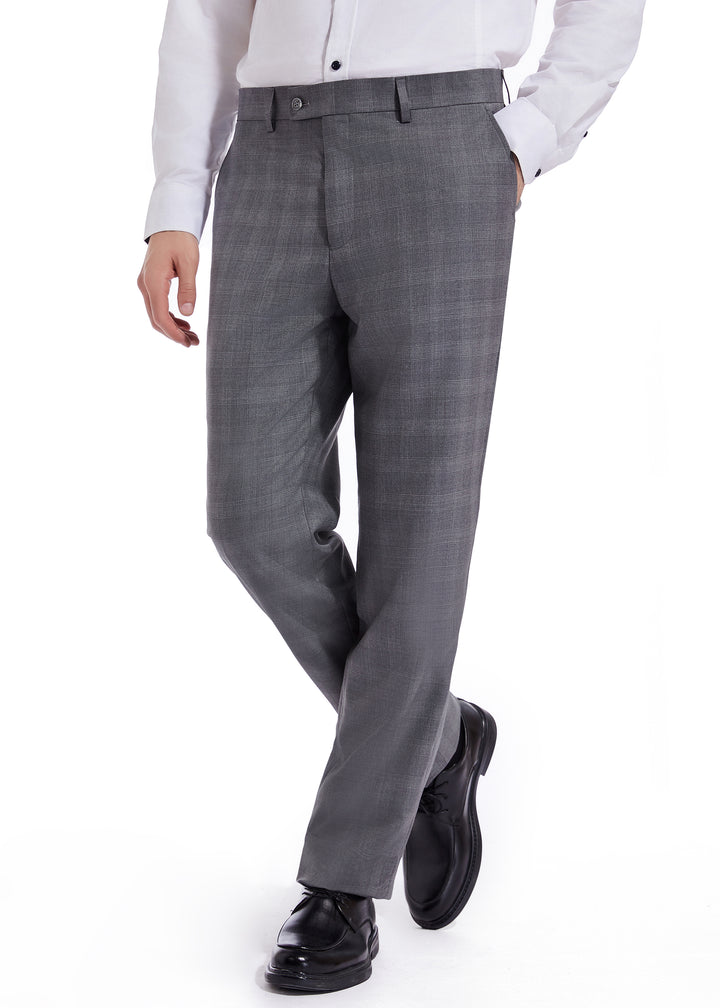 Hechter Paris Charcoal Plaid Modern Fit Wool Suit