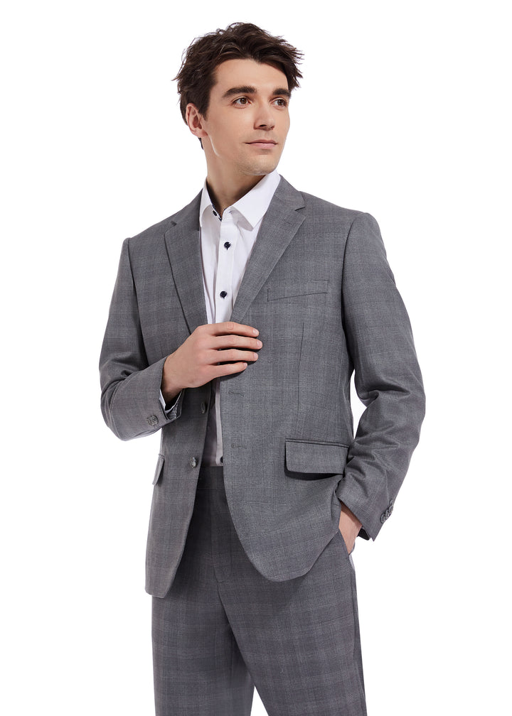 Hechter Paris Charcoal Plaid Modern Fit Wool Suit