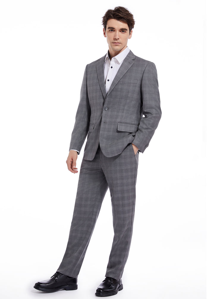 Hechter Paris Charcoal Plaid Modern Fit Wool Suit