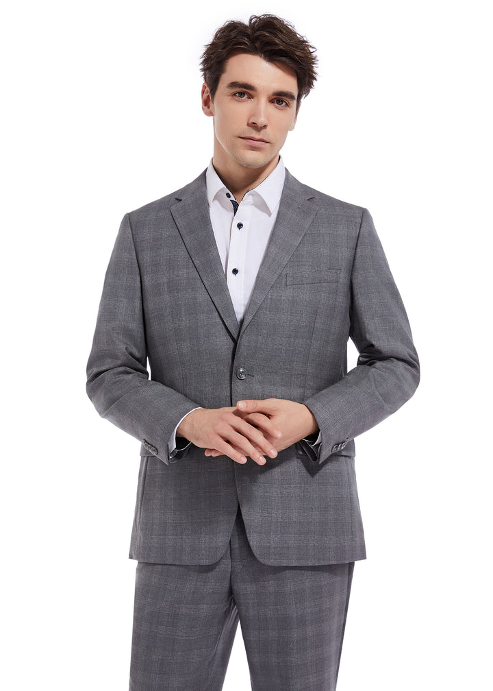 Hechter Paris Charcoal Plaid Modern Fit Wool Suit