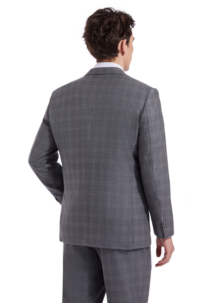 Hechter Paris Charcoal Plaid Modern Fit Wool Suit