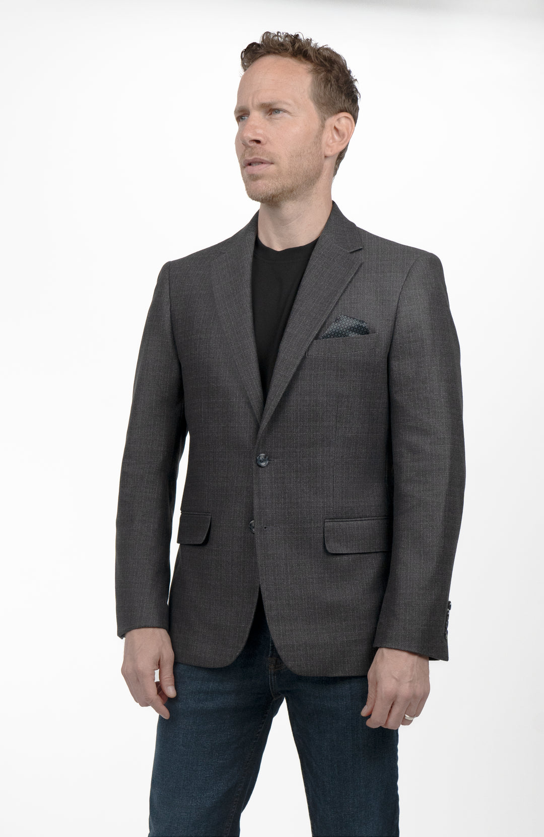 Duchamp London Navy Windowpane Sportcoat