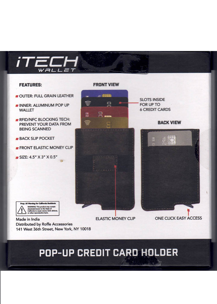 I-Tech Pop Up Wallet W/Elastic Money Clip