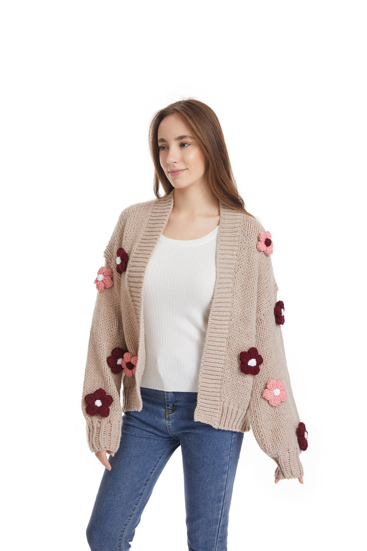 Roffe 3D Floral Knit Cardigan