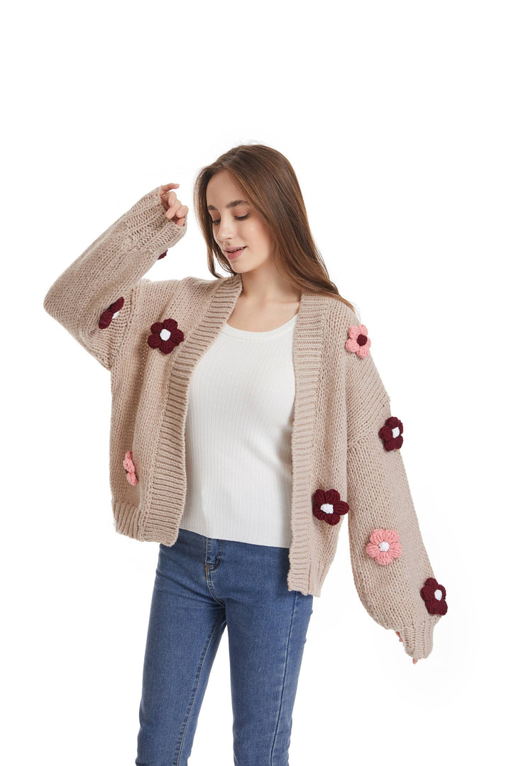 Roffe 3D Floral Knit Cardigan