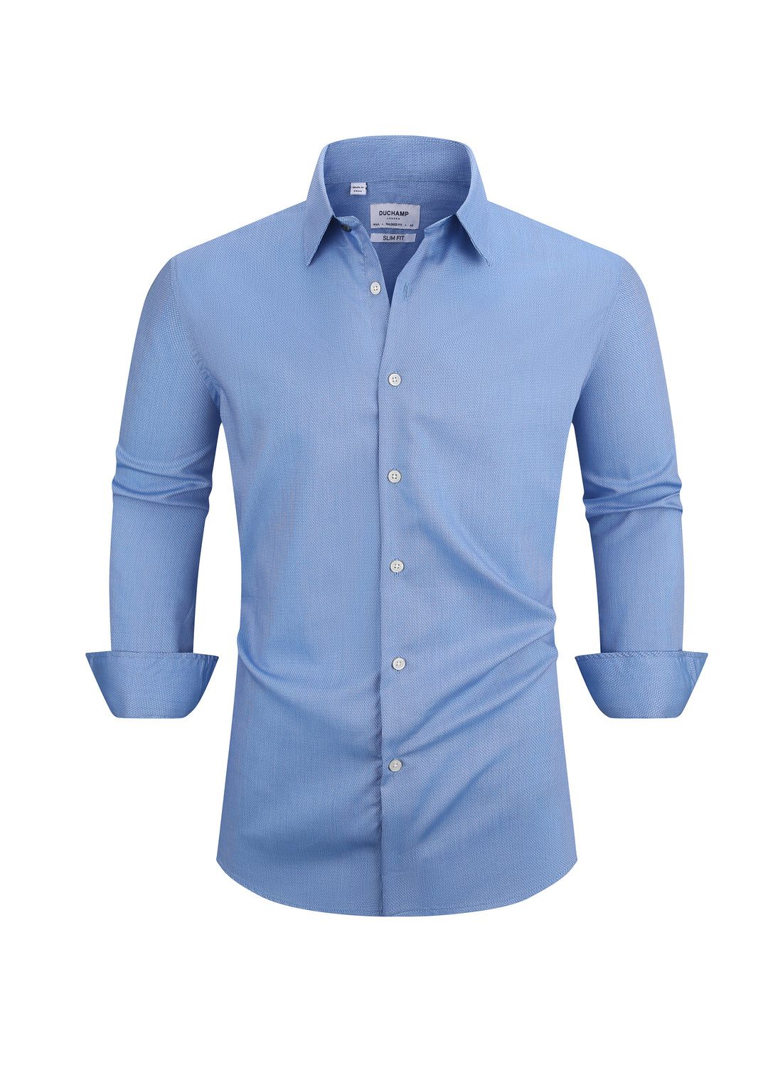 Duchamp London Blue Solid Textured Dress Shirt