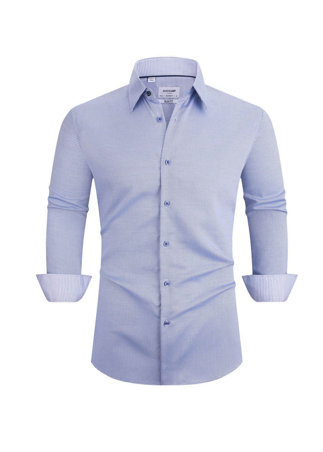 Duchamp London Blue Solid Textured Dress Shirt