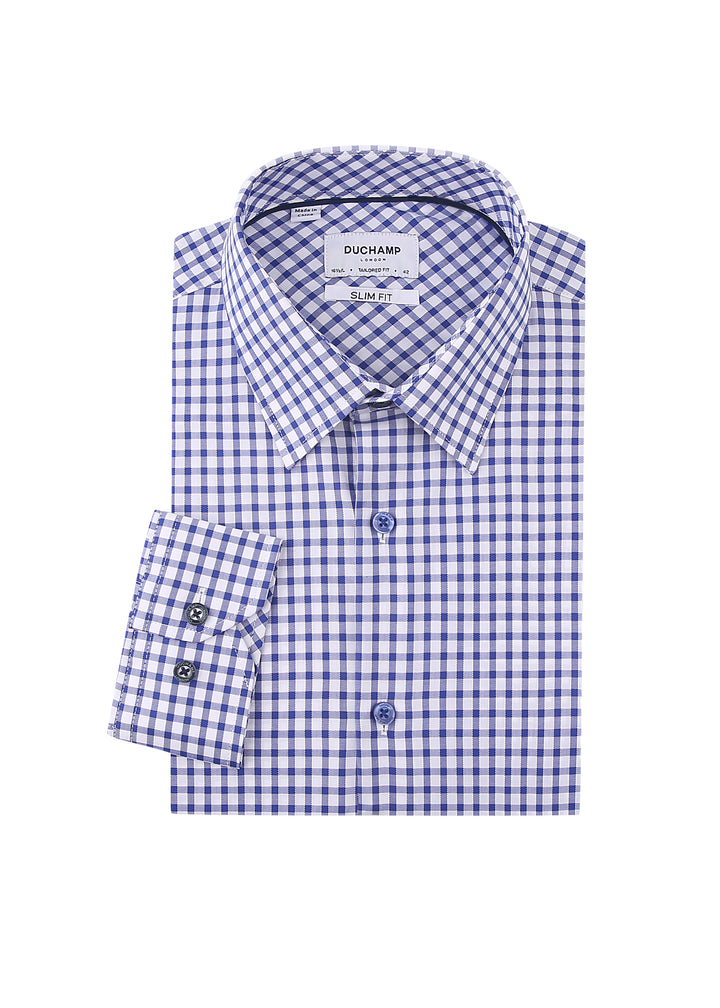 Duchamp London Blue Check Dress Shirt