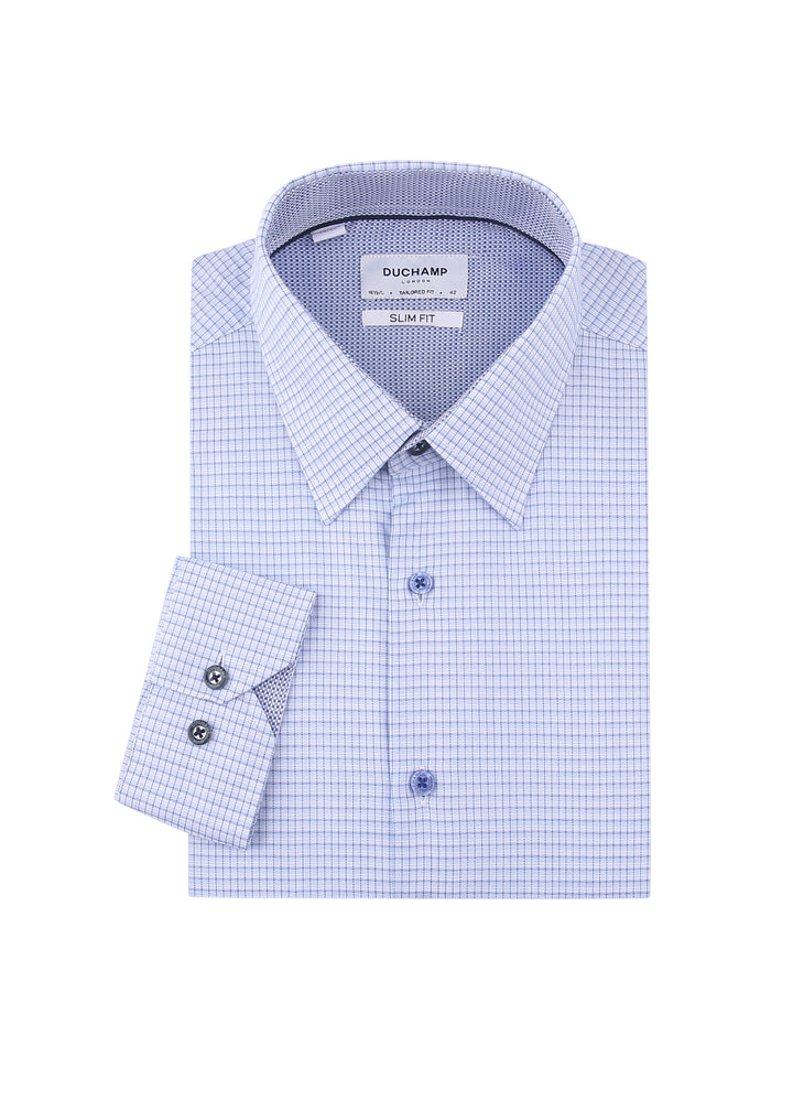 Duchamp London Blue Mini Check Dress Shirt