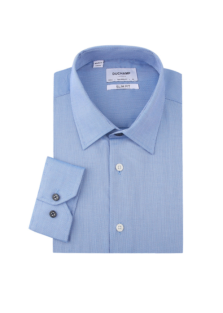 Duchamp London Blue Solid Textured Dress Shirt