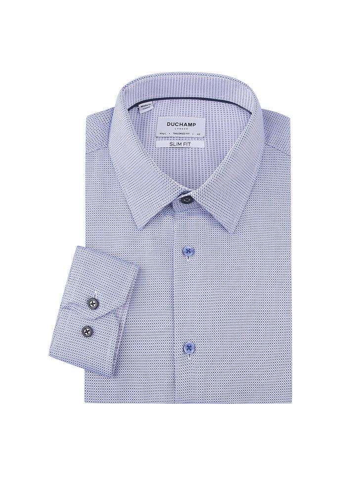 Duchamp London Blue Solid Textured Dress Shirt