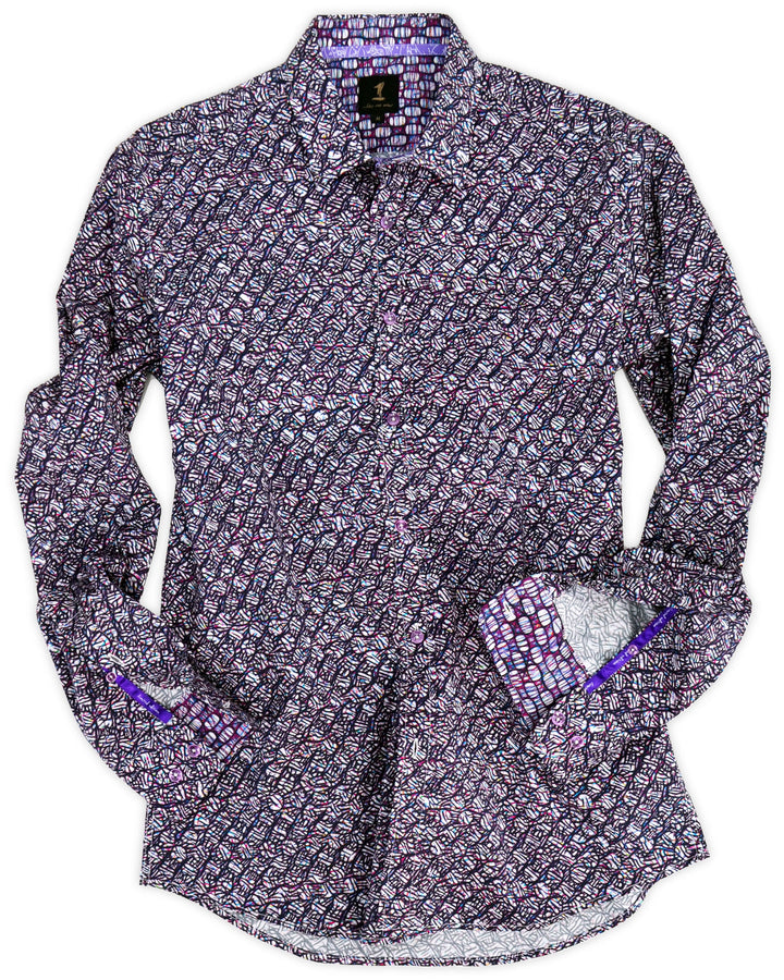 1 Like No Other Black and Purple Geometric Print Shirt