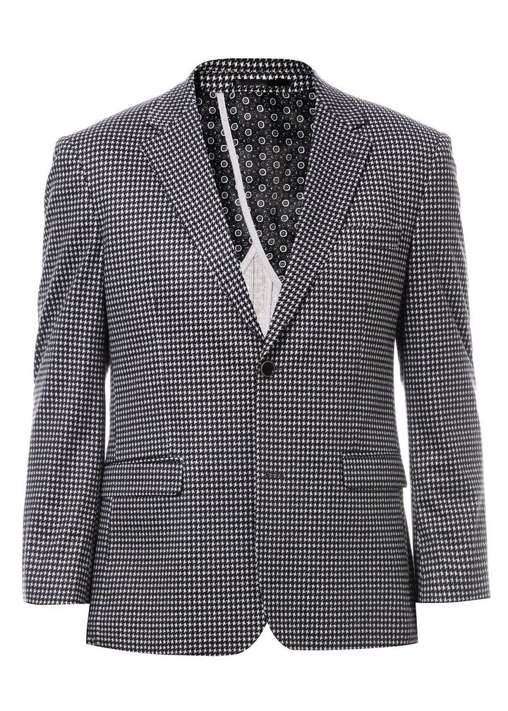 Duchamp Black and White Houndstooth Stretch Blazer