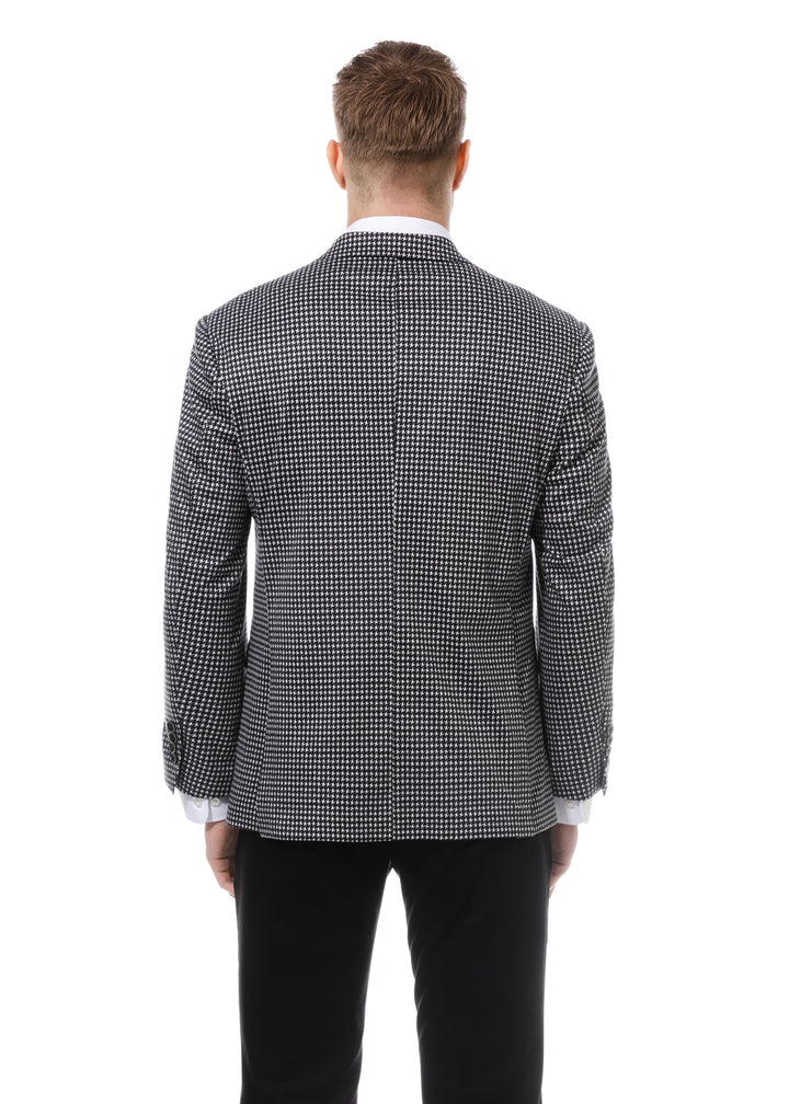 Duchamp Black and White Houndstooth Stretch Blazer