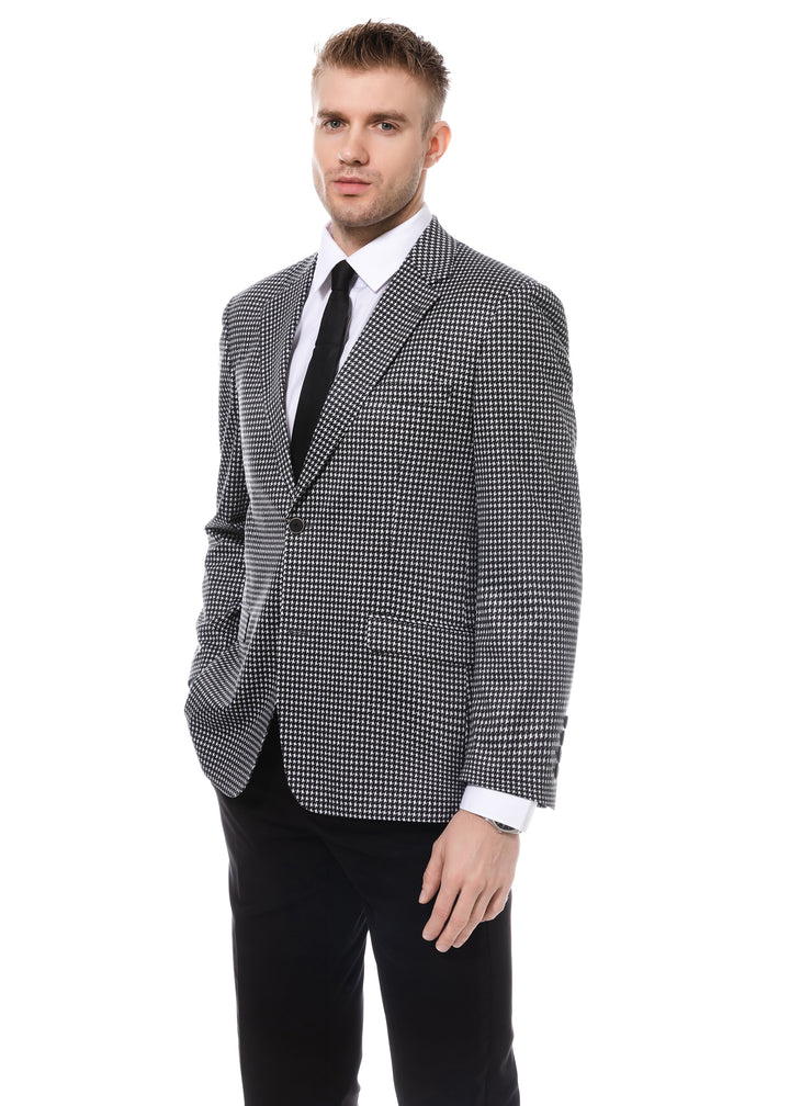 Duchamp Black and White Houndstooth Stretch Blazer