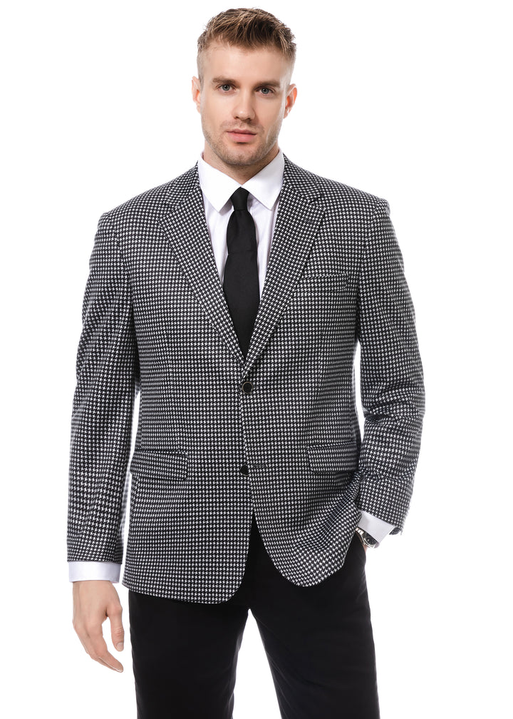 Duchamp Black and White Houndstooth Stretch Blazer