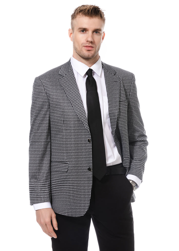 Duchamp Black and White Houndstooth Stretch Blazer