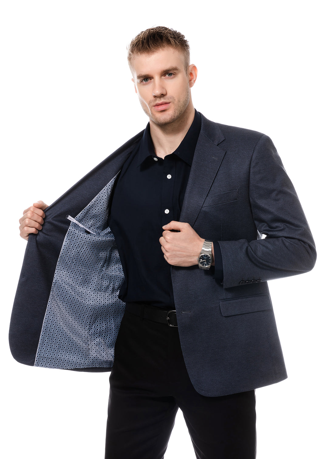 Duchamp Charcoal Soft Tonal Stripe Stretch Blazer