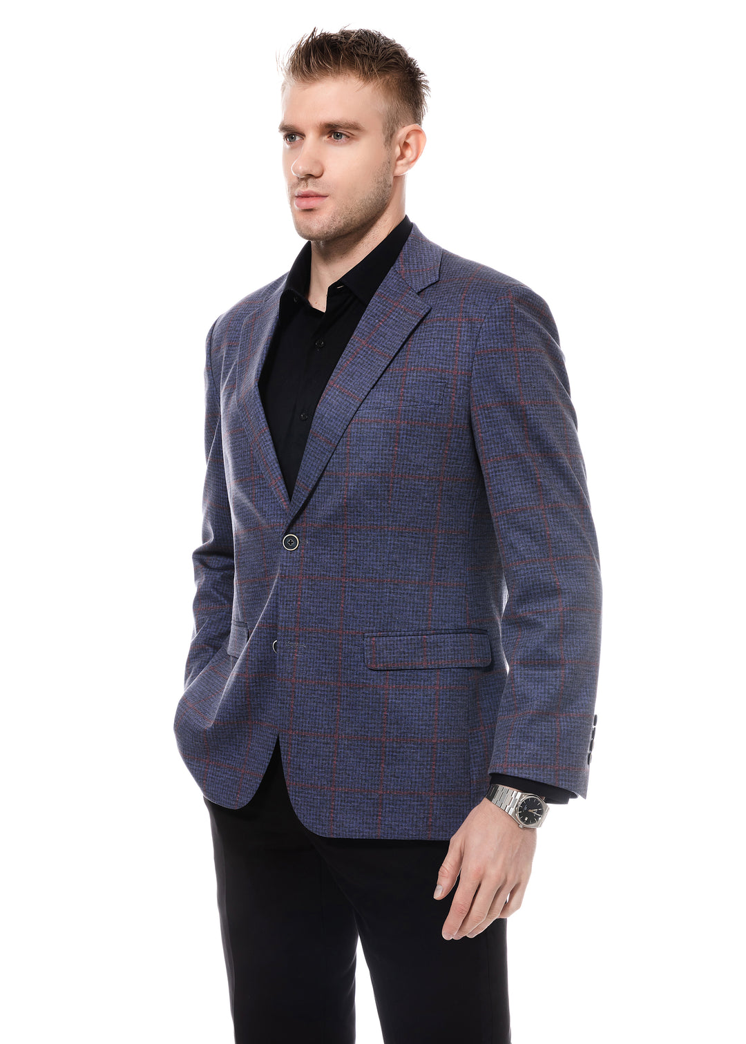 Duchamp Blue Check Windowpane Blazer