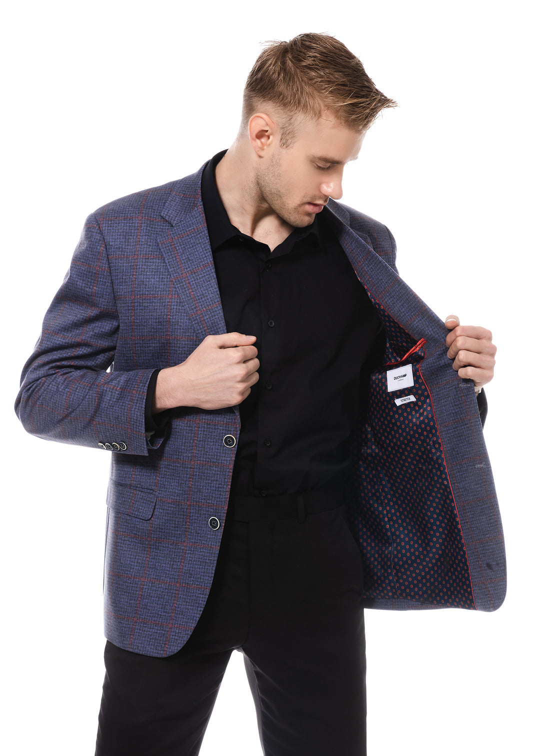 Duchamp Blue Check Windowpane Blazer