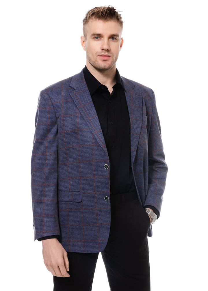 Duchamp Blue Check Windowpane Blazer