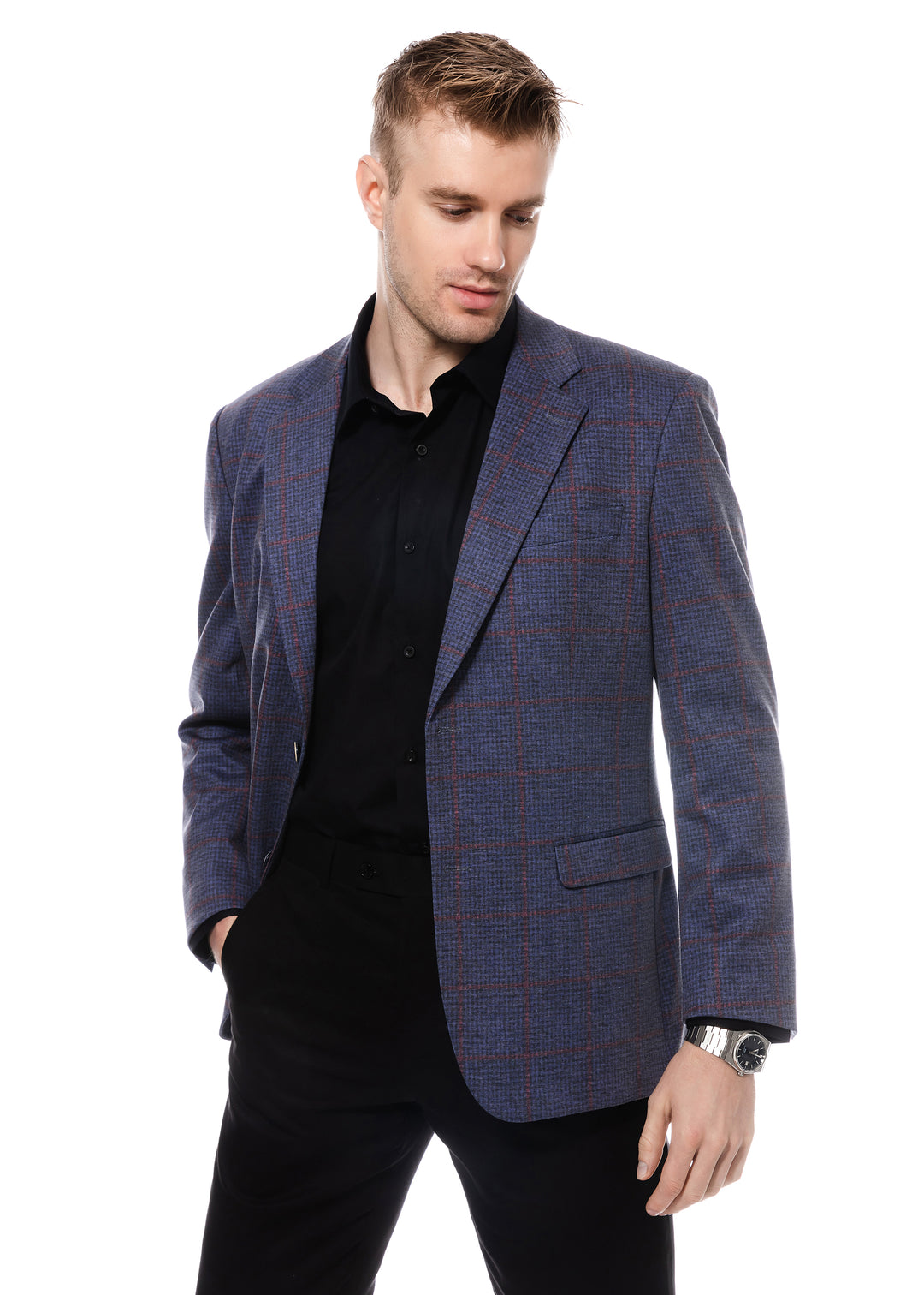 Duchamp Blue Check Windowpane Blazer