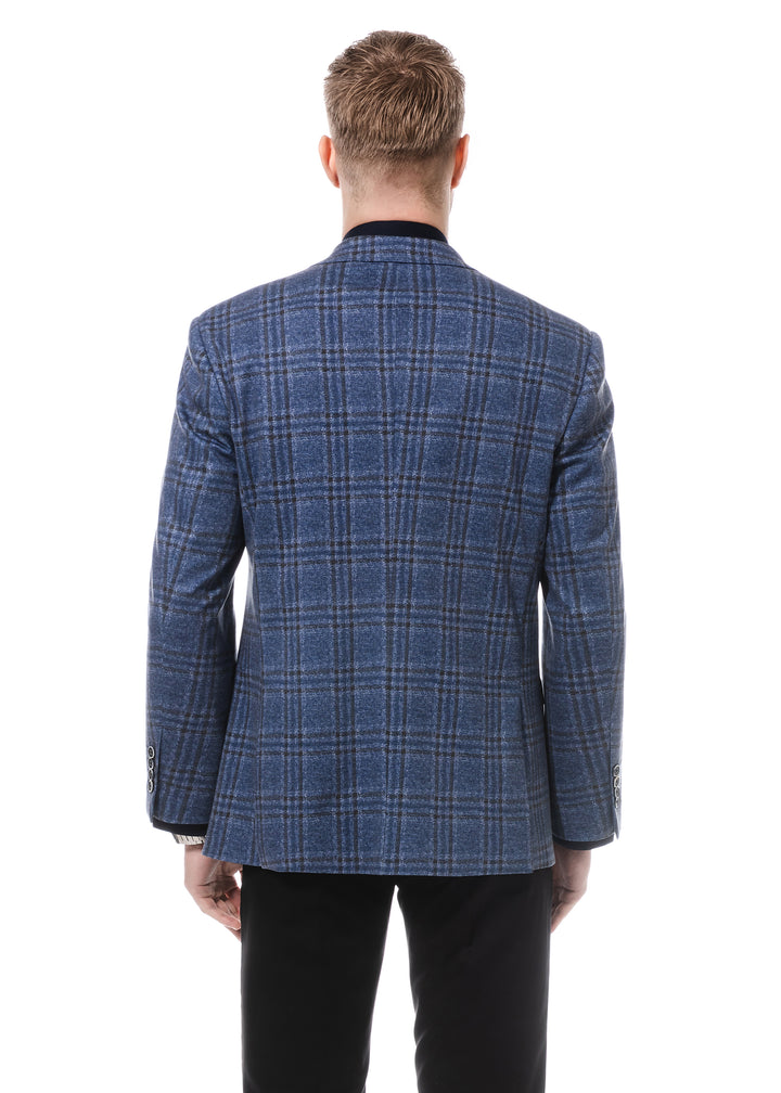 Duchamp Blue Triple-Windowpane Blazer