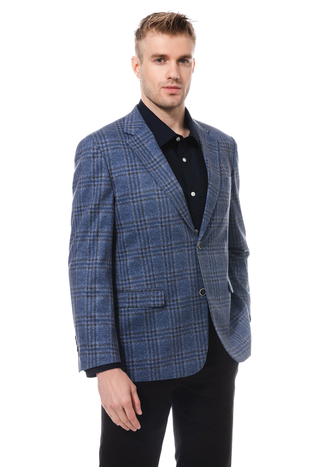 Duchamp Blue Triple-Windowpane Blazer