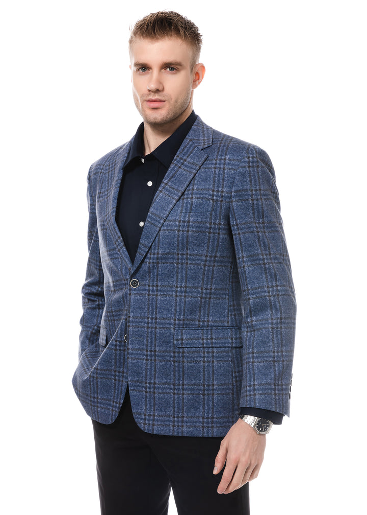 Duchamp Blue Triple-Windowpane Blazer