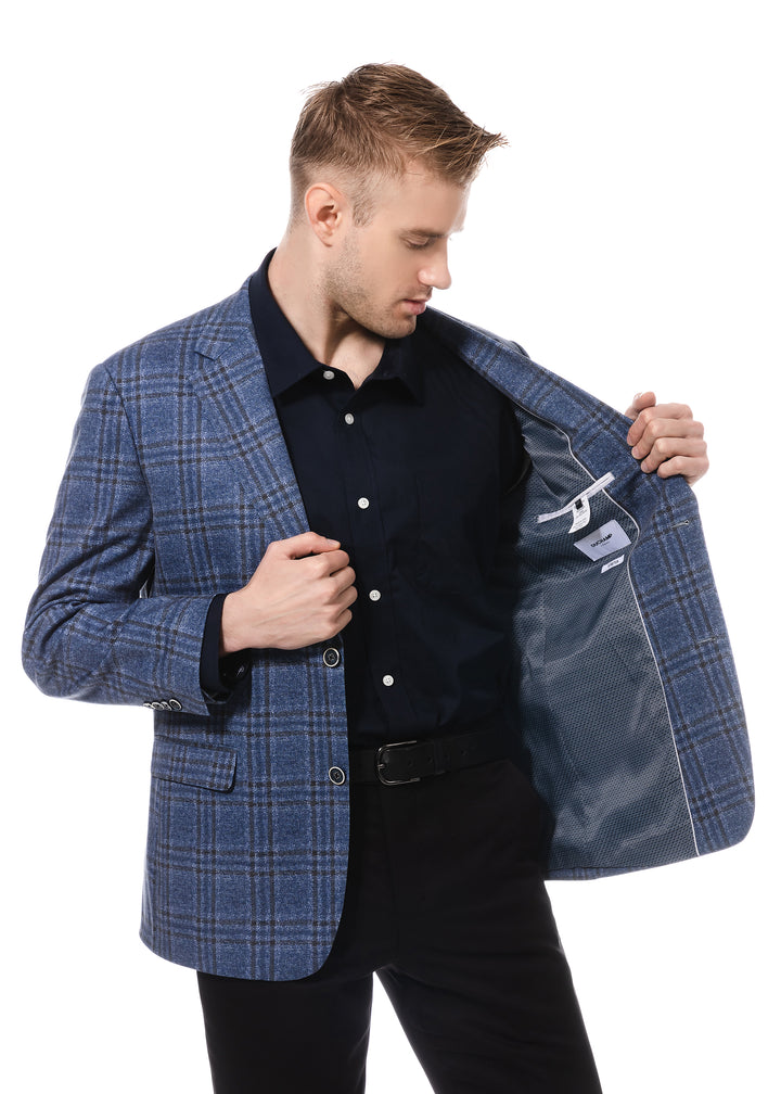 Duchamp Blue Triple-Windowpane Blazer