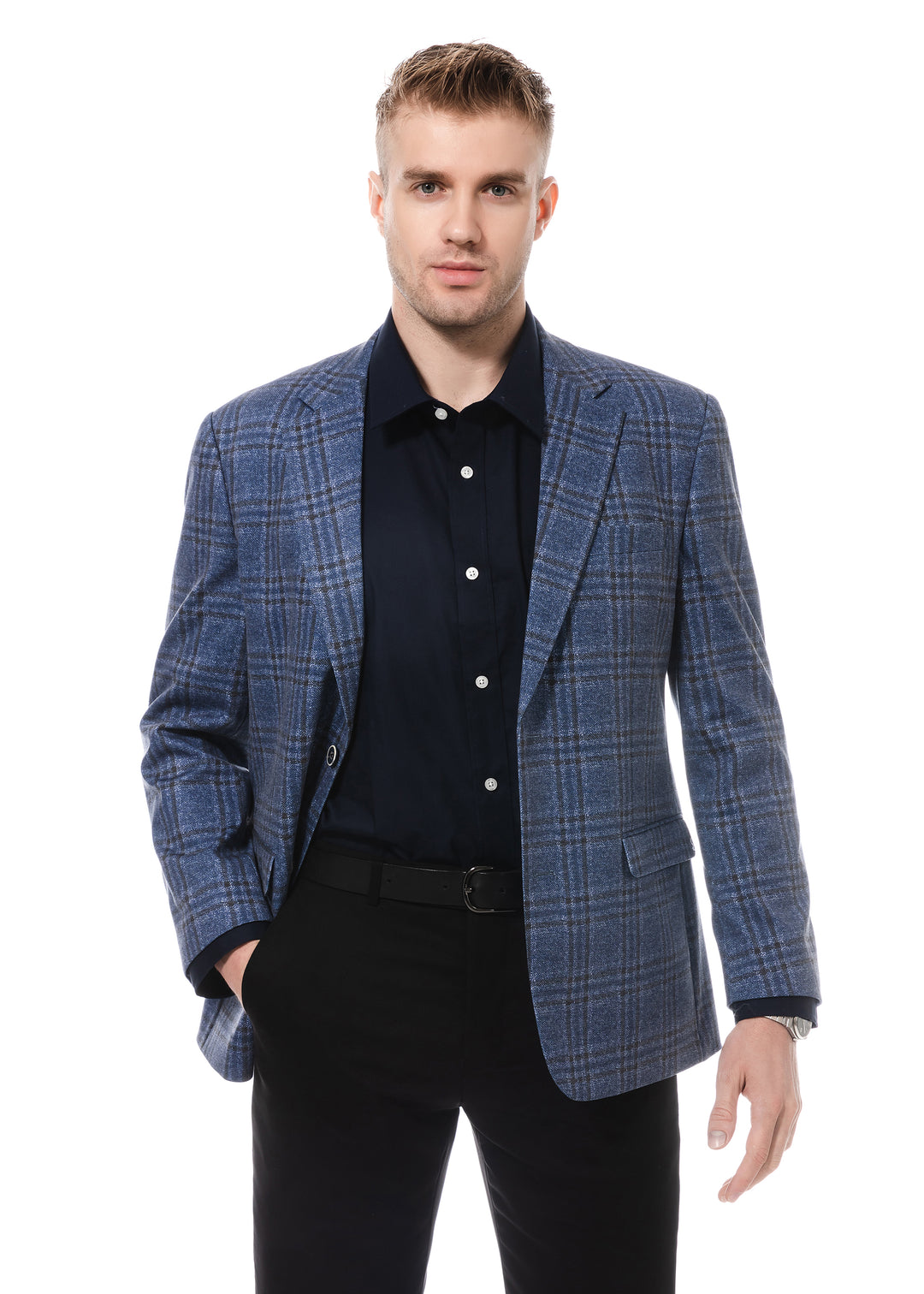 Duchamp Blue Triple-Windowpane Blazer